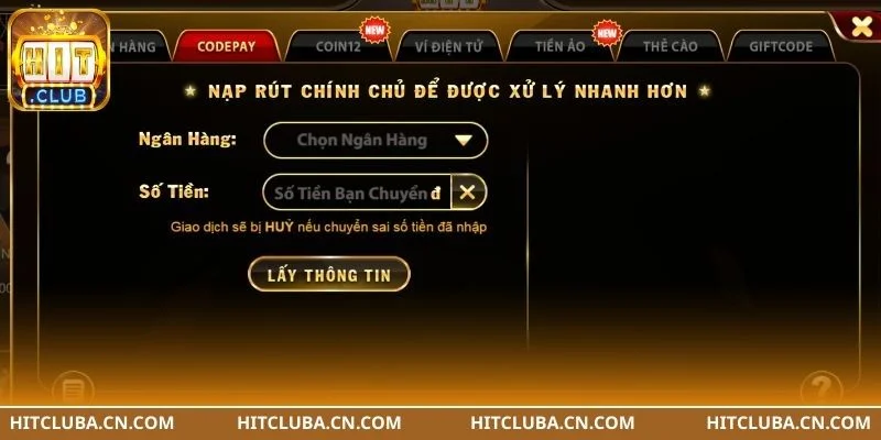 Thực hiện các bước nạp tiền qua ngân hàng đơn giản.